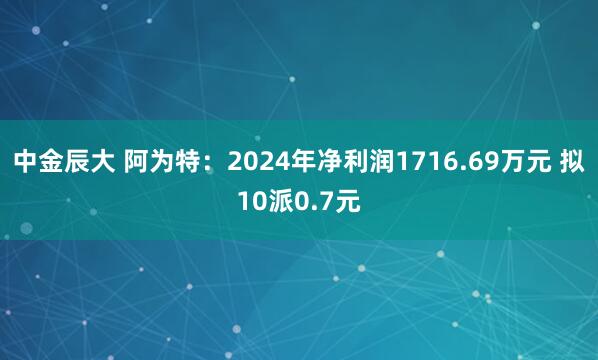 中金辰大 阿为特：2024年净利润1716.69万元 拟10派0.7元