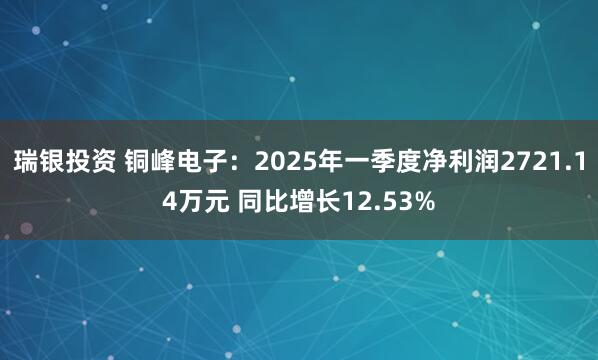 瑞银投资 铜峰电子：2025年一季度净利润2721.14万元 同比增长12.53%